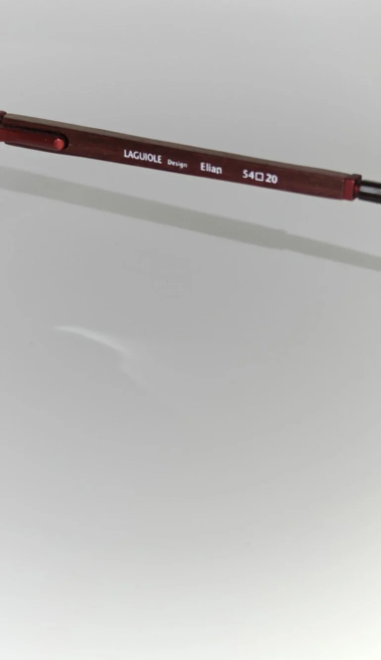 Laguiole. Elian. Red Semi-Rimless Eyeglass Frames. Unisex.